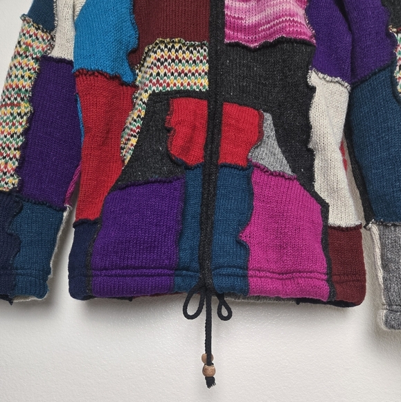 SHOPOHOLIC FASHION Hoodie Jacket Mens Small Knitted  Multicoloured Wool Patch - Picture 7 of 16